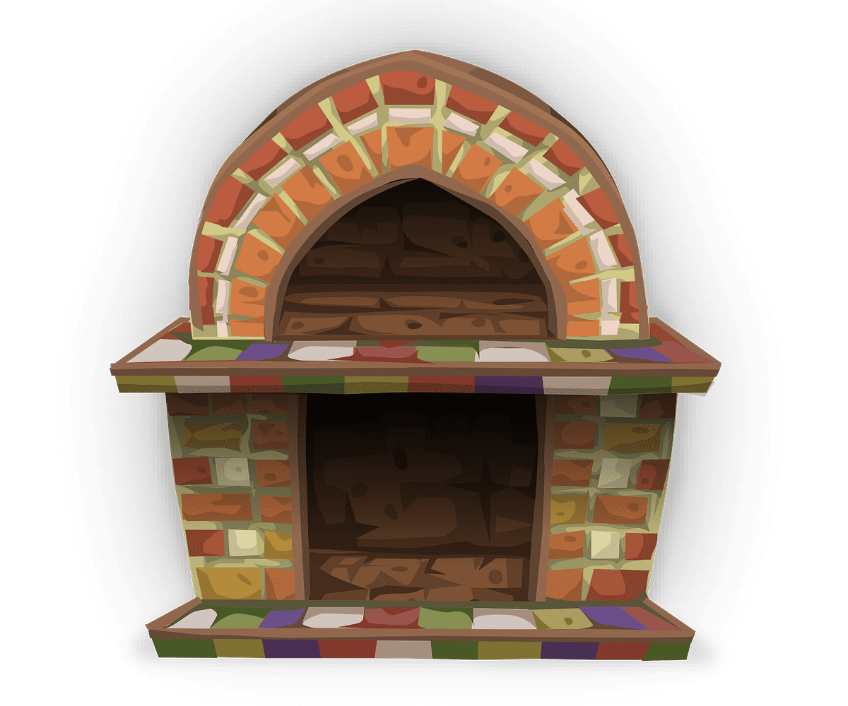 A brick oven is portrayed in cartoon style.