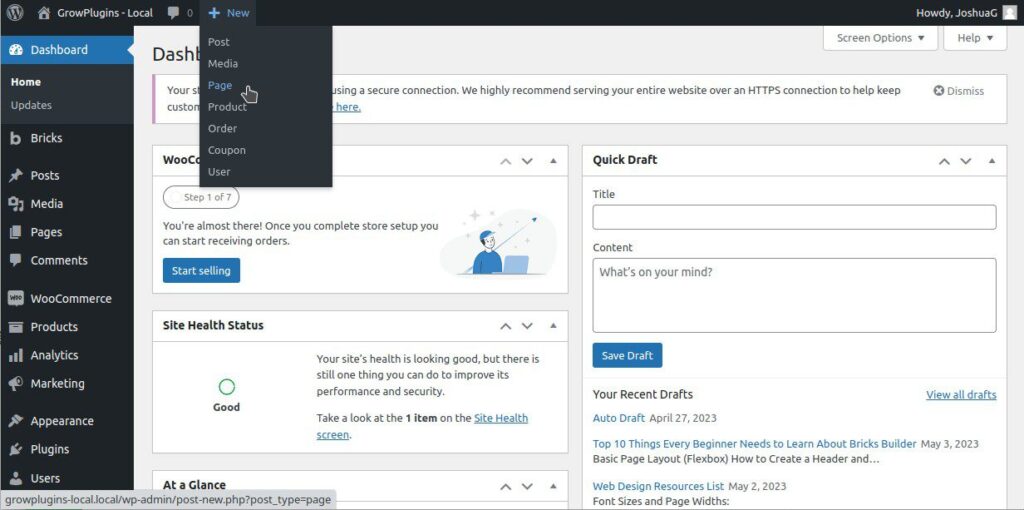 WordPress Add New Page